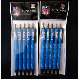 New Football Team Detroit Lions NFL Licensed Lot of 10 Pack Black Ink Click Pens
